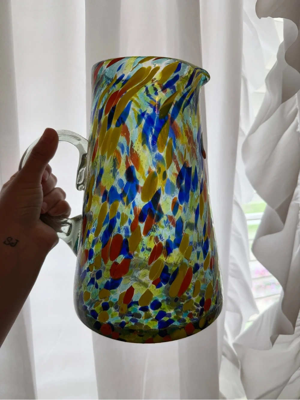 Amici Home Handmade Mexican Confetti Glass Pitcher & 4 Tumblers Set